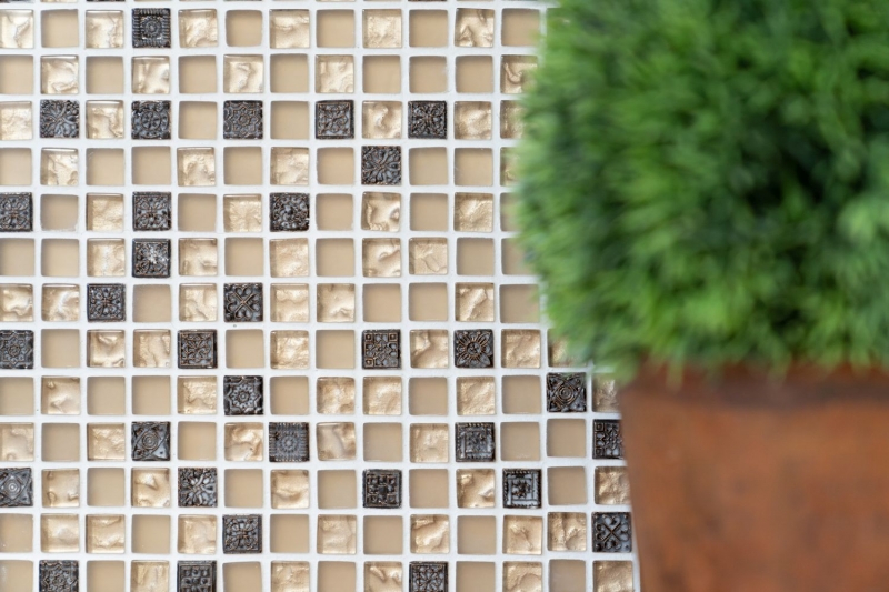 Hand-painted mosaic tile Translucent beige Glass mosaic Crystal Resin beige beige matt MOS92-1207_m