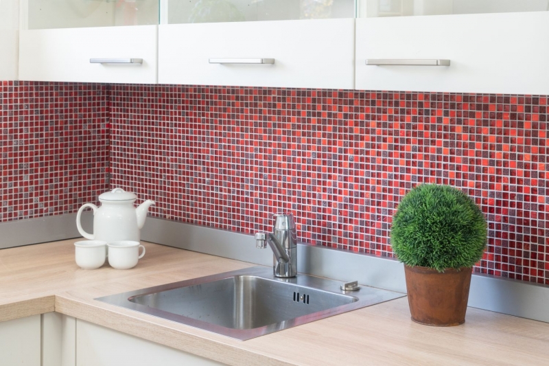 Hand-painted mosaic tile Translucent red Glass mosaic Crystal Resin red BATH WC Kitchen WALL MOS92-0904_m