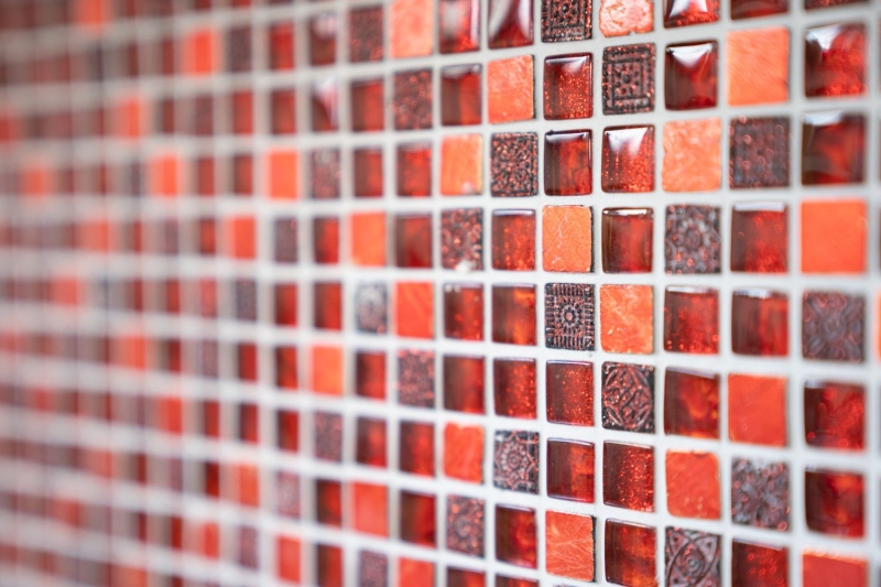 Hand-painted mosaic tile Translucent red Glass mosaic Crystal Resin red BATH WC Kitchen WALL MOS92-0904_m