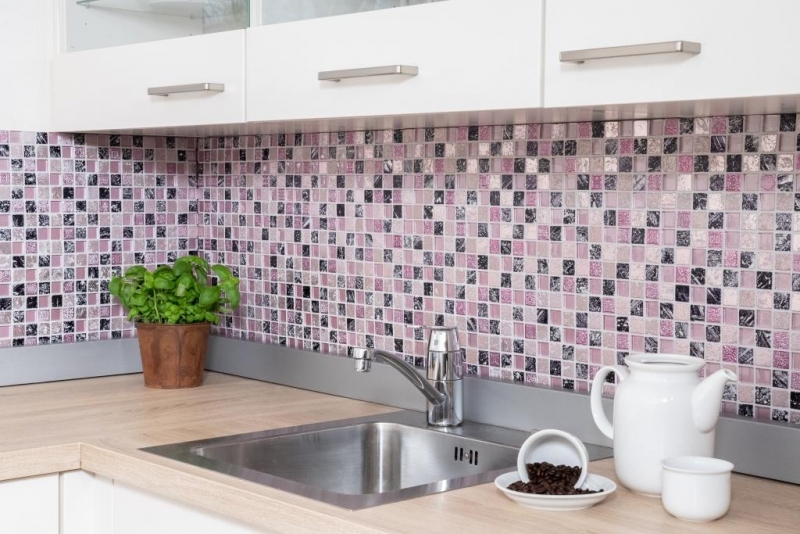 Hand-painted mosaic tile Tile backsplash Translucent pink Glass mosaic Crystal Resin pink BATH WC Kitchen WALL MOS82-1104_m