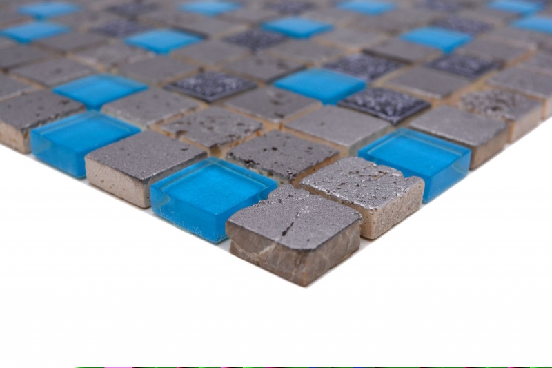 Hand-painted mosaic tile Tile backsplash Translucent blue-grey Glass mosaic Crystal Resin blue-grey MOS82-0402_m