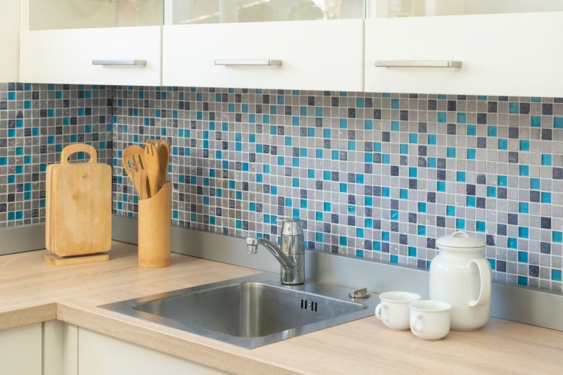Hand-painted mosaic tile Tile backsplash Translucent blue-grey Glass mosaic Crystal Resin blue-grey MOS82-0402_m