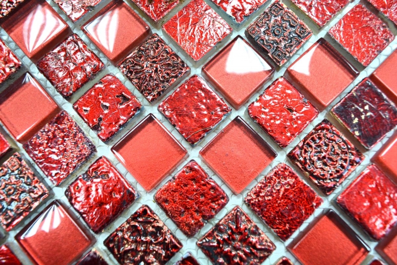 Hand-painted mosaic tile Tile backsplash Translucent red Glass mosaic Crystal Resin red BATH WC Kitchen WALL MOS82-0906_m
