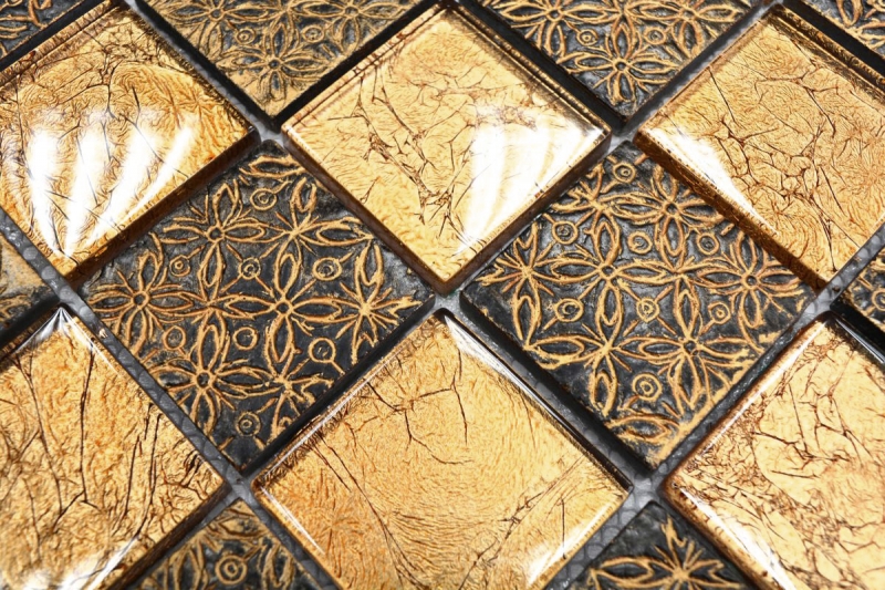 Hand-painted mosaic tile Tile backsplash Translucent gold Glass mosaic Crystal Resin optic gold MOS88-8OP7_m