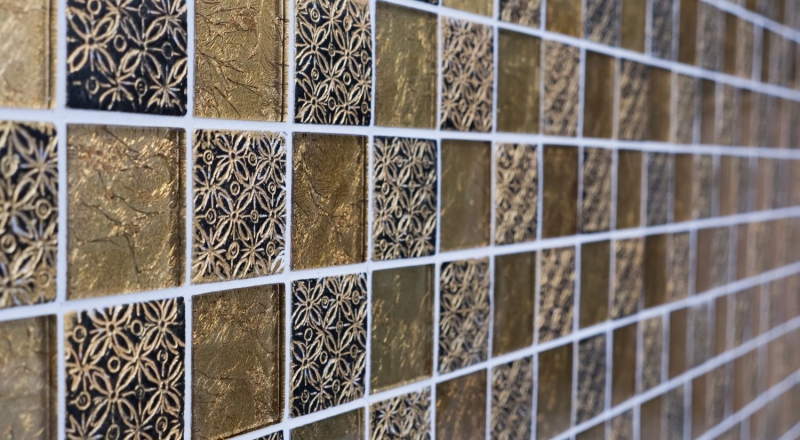 Hand-painted mosaic tile Tile backsplash Translucent gold Glass mosaic Crystal Resin optic gold MOS88-8OP7_m