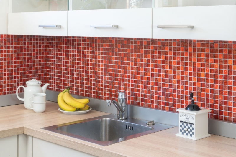 Hand-painted mosaic tile Tile backsplash Translucent red Glass mosaic Crystal Resin red texture MOS83-CB30_m