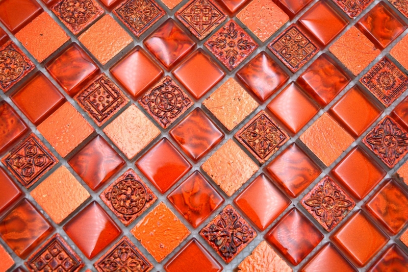 Hand-painted mosaic tile Tile backsplash Translucent red Glass mosaic Crystal Resin red texture MOS83-CB30_m