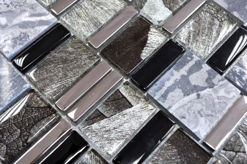Hand-painted mosaic tile Translucent gray black Multiformat glass mosaic Crystal stone EP gray black MOS88-0210_m