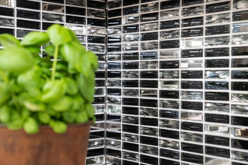 Hand-painted mosaic tile Translucent stainless steel black rods Glass mosaic Crystal steel black glass MOS87-0301_m