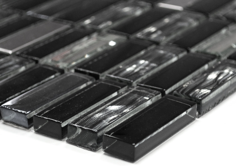 Hand-painted mosaic tile Translucent stainless steel black rods Glass mosaic Crystal steel black glass MOS87-0301_m