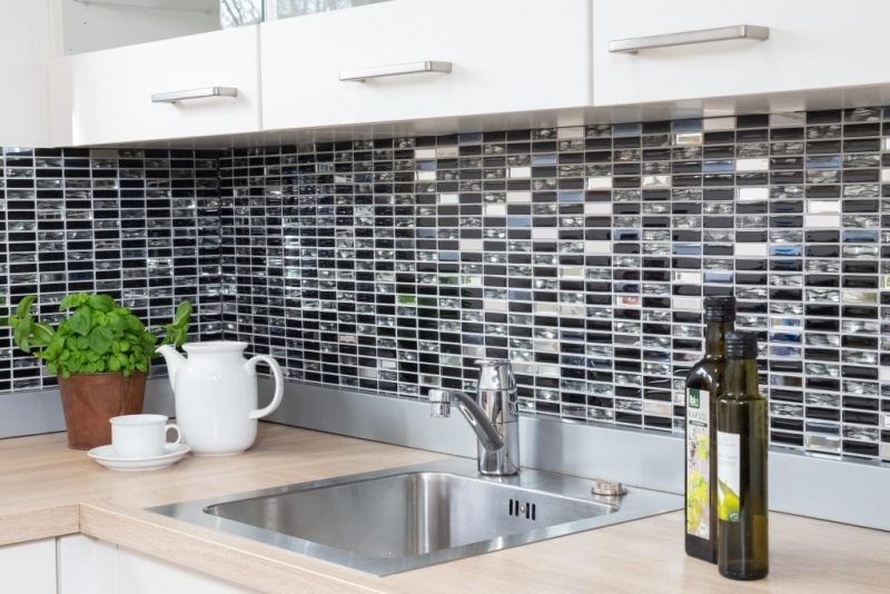 Hand-painted mosaic tile Translucent stainless steel black rods Glass mosaic Crystal steel black glass MOS87-0301_m