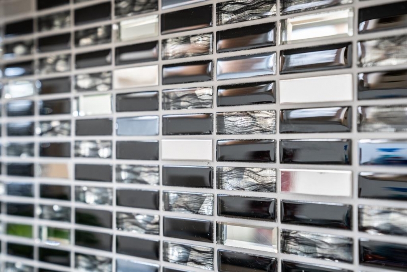 Hand-painted mosaic tile Translucent stainless steel black rods Glass mosaic Crystal steel black glass MOS87-0301_m