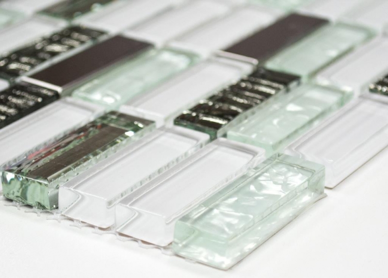 Hand-painted mosaic tile Translucent stainless steel white rods Glass mosaic Crystal steel white glass MOS87-0102_m