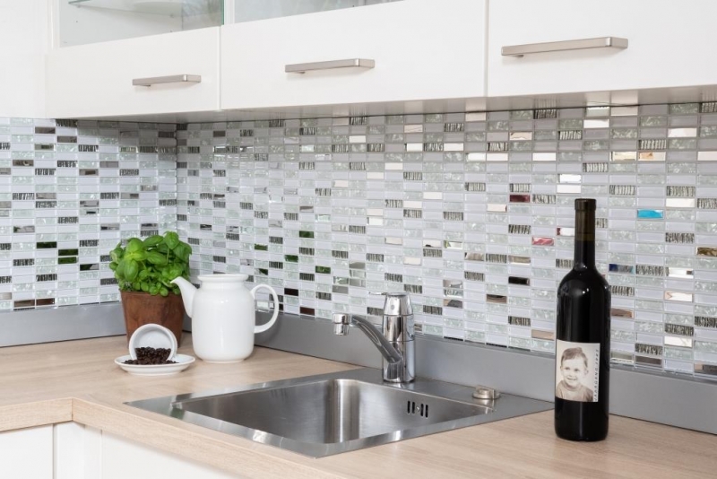 Hand-painted mosaic tile Translucent stainless steel white rods Glass mosaic Crystal steel white glass MOS87-0102_m