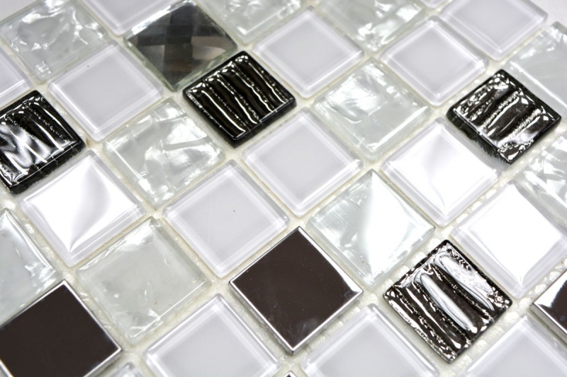 Hand sample mosaic tile Tile mirror translucent stainless steel white glass mosaic Crystal steel white glass MOS63-CM-424_m
