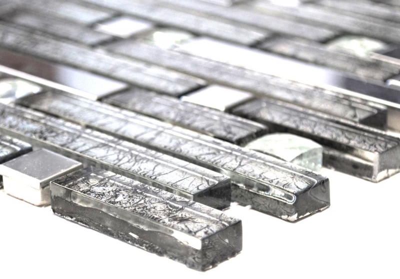 Hand pattern mosaic tile Tile mirror translucent stainless steel silver composite glass mosaic Crystal steel silver glass MOS86-0106_m