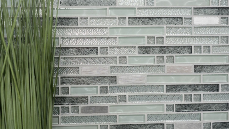 Hand sample mosaic tile Tile mirror translucent stainless steel clear silver gray composite glass mosaic Crystal steel clear silver gray MOS87-MV698_m