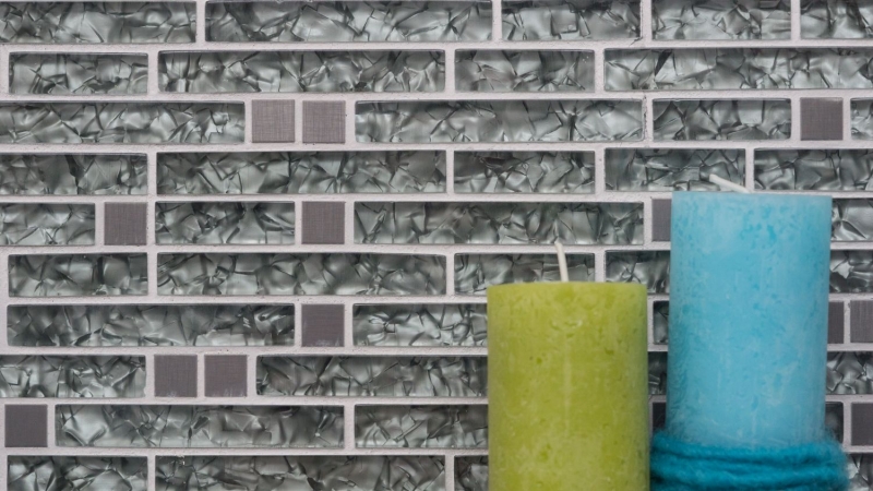 Hand sample mosaic tile Tile mirror translucent stainless steel green-grey composite glass mosaic Crystal steel stone green-grey MOS87-MV728_m