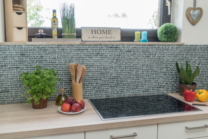 Hand sample mosaic tile Tile mirror translucent stainless steel green-grey composite glass mosaic Crystal steel stone green-grey MOS87-MV728_m