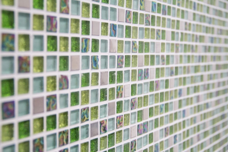 Hand-painted mosaic tile Tile backsplash Translucent stainless steel green Glass mosaic Crystal steel green MOS92-0506_m