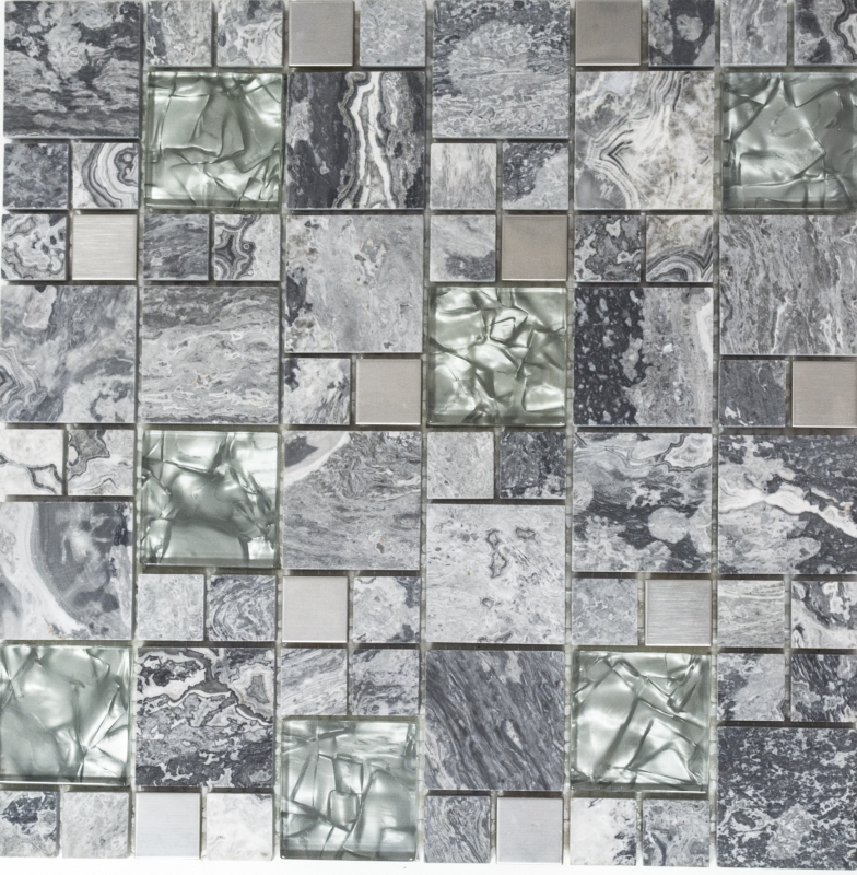 Hand sample mosaic tile Tile mirror translucent stainless steel gray combination glass mosaic Crystal stone steel gray MOS88-0204_m