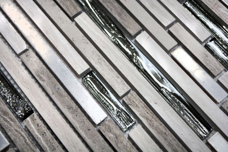 Hand sample mosaic tile Tile mirror translucent stainless steel white wood composite glass mosaic Crystal stone steel wood white MOS86-SV85_m