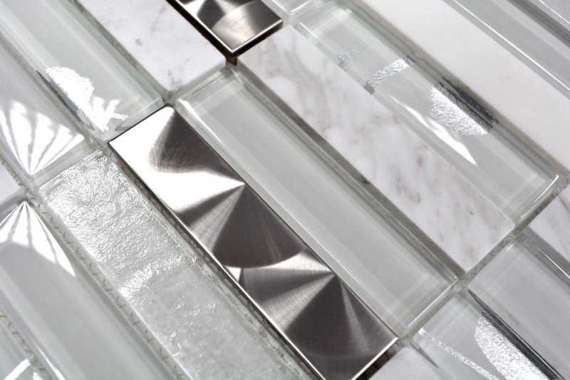 Hand pattern mosaic tile Tile mirror translucent stainless steel white Rectangle glass mosaic Crystal stone steel white MOS87-11X_m