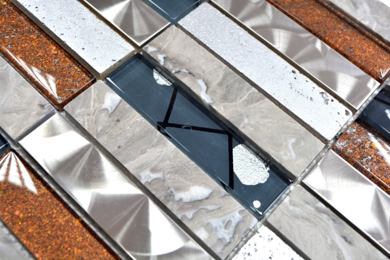 Hand pattern mosaic tile Tile backsplash Translucent stainless steel gray Rectangle glass mosaic Crystal stone Steel Resin gray MOS87-24X_m