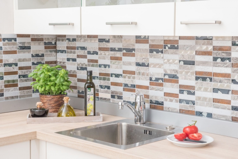 Hand pattern mosaic tile Tile backsplash Translucent stainless steel gray Rectangle glass mosaic Crystal stone Steel Resin gray MOS87-24X_m