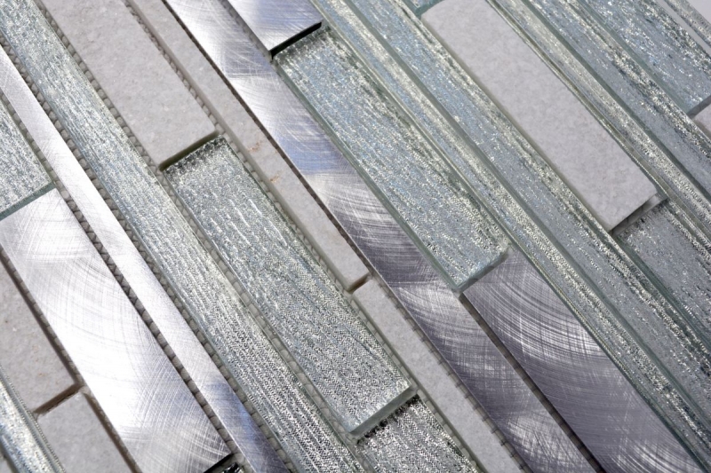 Hand sample mosaic tile Tile mirror translucent aluminum white silver black composite glass mosaic Crystal stone aluminum white silver MOS49-GV64_m