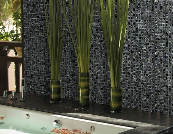 Hand-painted mosaic tile Tile backsplash Translucent black Glass mosaic Crystal stone black MOS92-1028_m