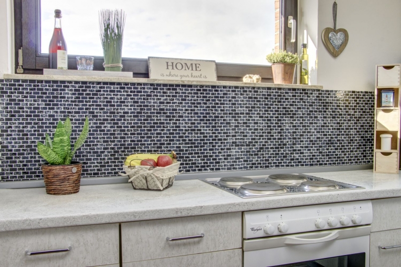 Hand-painted mosaic tile Tile backsplash Translucent black Brick Glass mosaic Crystal stone black MOS87-b1128_m
