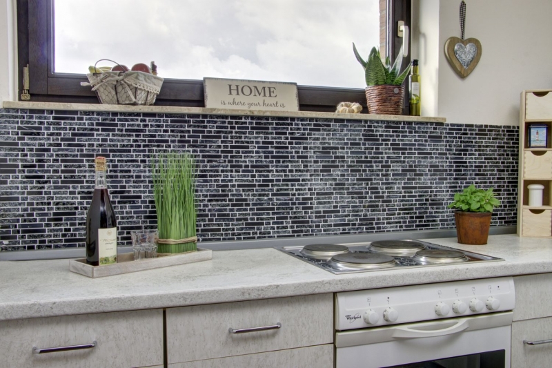 Hand-painted mosaic tile Tile backsplash Translucent black composite glass mosaic Crystal stone black MOS87-v1328_m