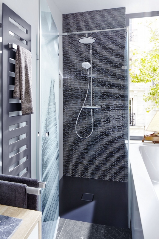 Hand-painted mosaic tile Tile backsplash Translucent black composite glass mosaic Crystal stone black MOS87-v1328_m