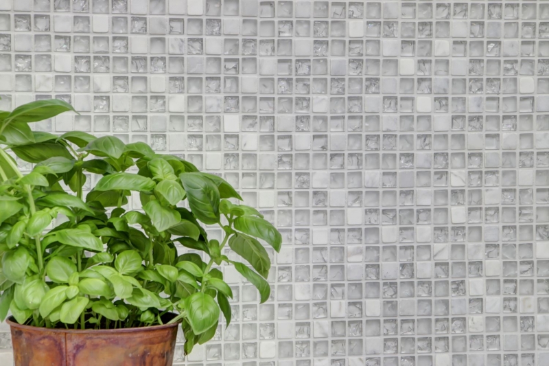 Hand-painted mosaic tile Tile backsplash Translucent white Glass mosaic Crystal stone white MOS92-0102_m