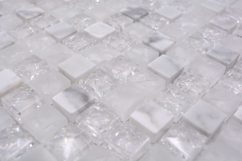 Hand-painted mosaic tile Tile backsplash Translucent white Glass mosaic Crystal stone white MOS92-0102_m