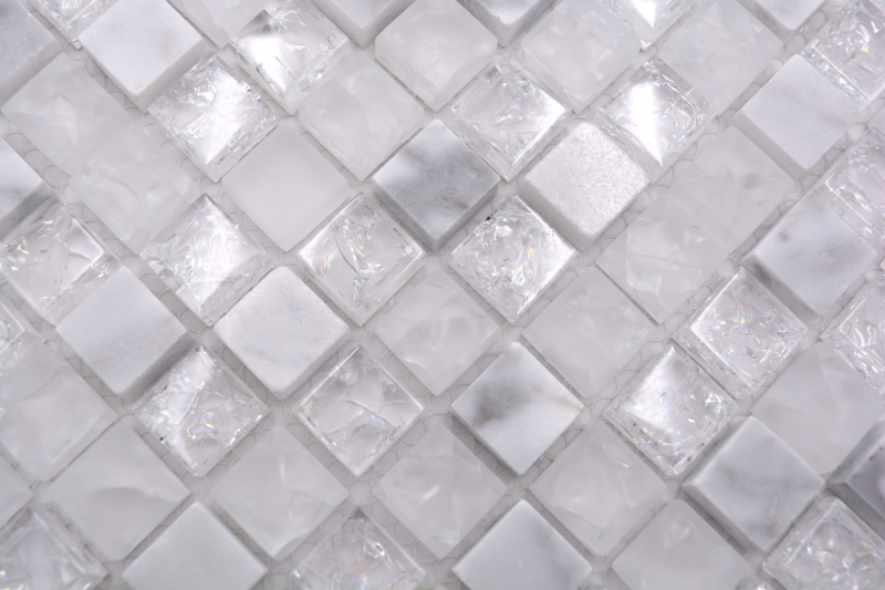 Hand-painted mosaic tile Tile backsplash Translucent white Glass mosaic Crystal stone white MOS92-0102_m