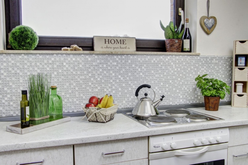 Hand-painted mosaic tile Tile backsplash Translucent white Glass mosaic Crystal stone white MOS92-0102_m