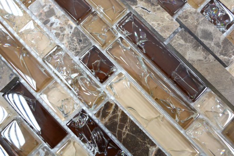 Hand-painted mosaic tile Tile backsplash Translucent dark beige composite glass mosaic Crystal stone emperador dark MOS87-V1355_m