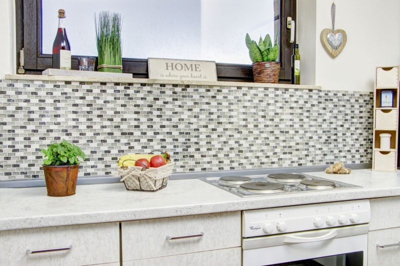 Hand-painted mosaic tile Tile backsplash Translucent gray-green Brick Glass mosaic Crystal stone gray-green MOS87-B1152_m