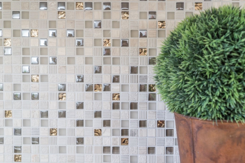 Hand-painted mosaic tile Tile backsplash Translucent light gray gold Glass mosaic Crystal stone EP light gray gold MOS92-HQ12_m