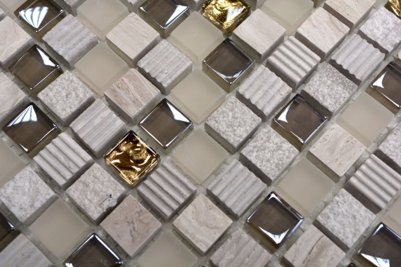 Hand-painted mosaic tile Tile backsplash Translucent light gray gold Glass mosaic Crystal stone EP light gray gold MOS92-HQ12_m