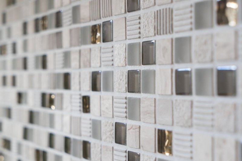 Hand-painted mosaic tile Tile backsplash Translucent light gray gold Glass mosaic Crystal stone EP light gray gold MOS92-HQ12_m