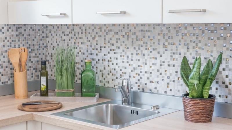 Hand-painted mosaic tile Tile backsplash Translucent light gray gold Glass mosaic Crystal stone EP light gray gold MOS92-HQ12_m