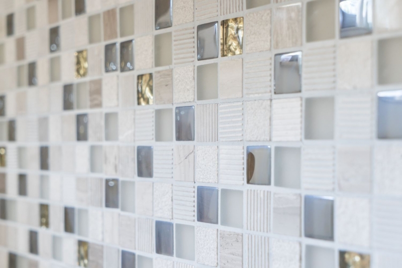 Hand-painted mosaic tile Tile backsplash Translucent light gray gold Glass mosaic Crystal stone EP light gray gold MOS83-HQ22_m