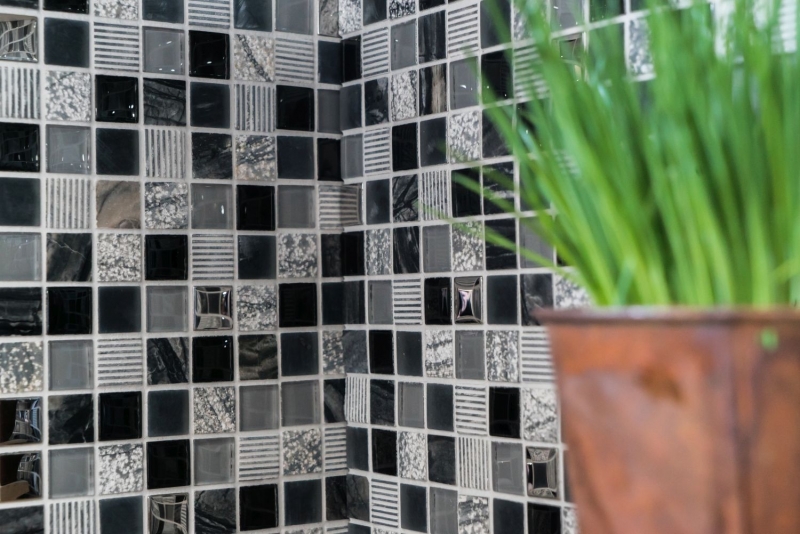 Hand-painted mosaic tile Tile backsplash Translucent gray black Glass mosaic Crystal stone EP gray black silver MOS83-HQ24_m