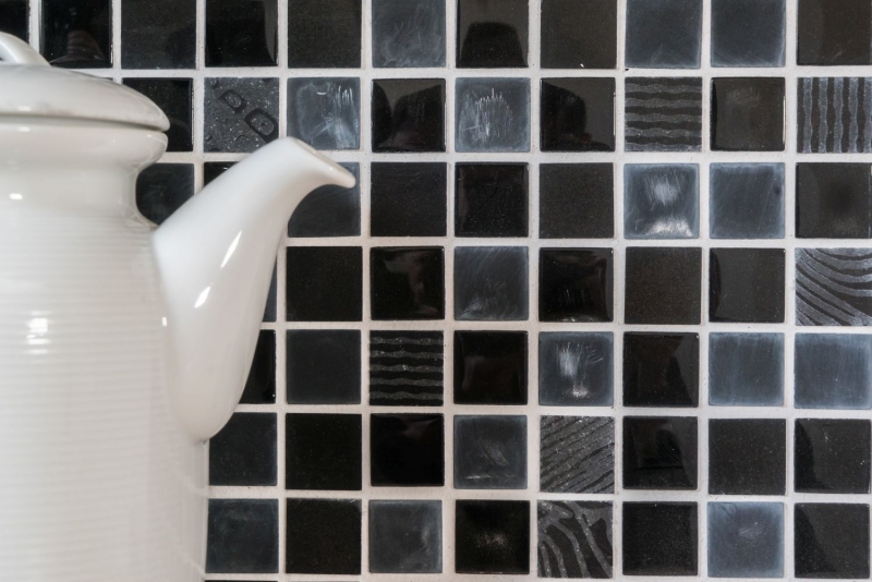 Hand-painted mosaic tile Tile backsplash Translucent dark gray black Glass mosaic Crystal stone Relief dark gray black MOS83-HQ29_m