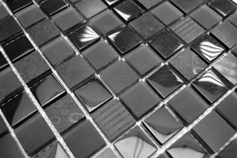Hand-painted mosaic tile Tile backsplash Translucent dark gray black Glass mosaic Crystal stone Relief dark gray black MOS83-HQ29_m