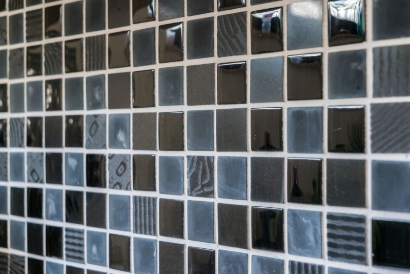 Hand-painted mosaic tile Tile backsplash Translucent dark gray black Glass mosaic Crystal stone Relief dark gray black MOS83-HQ29_m