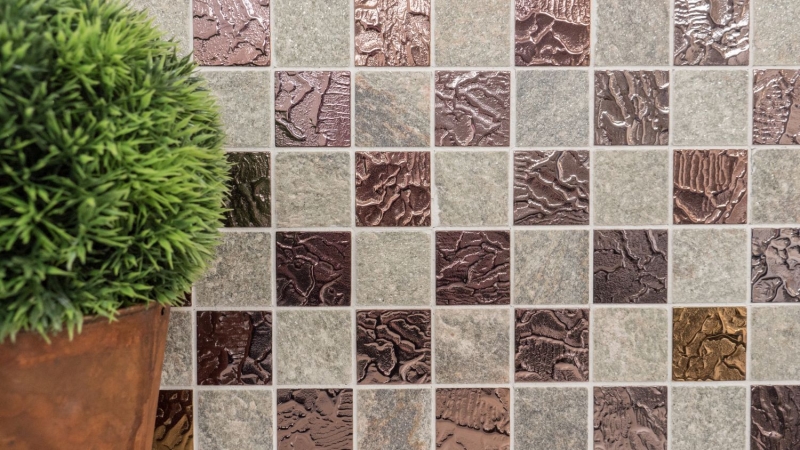 Hand-patterned mosaic tile Tile backsplash Translucent gray Glass mosaic Crystal stone design Quartzite gray MOS88-CR73_m